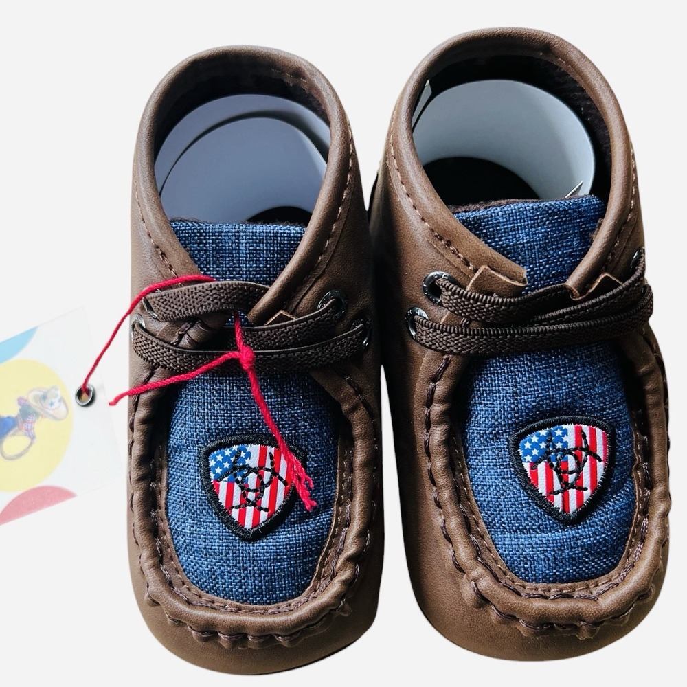 NWT Ariat Boys Lil' Stompers USA Spitfire Lightweight Brown Blue Shoes Sz 4